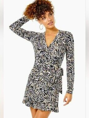 Lilly Pulitzer Rilla Onyx Can You Zee Me Zebra Wrap Dress Skort Short Romper Sm
